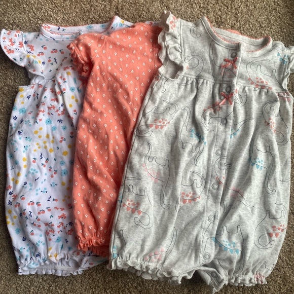 Simple Joys Other - Set of Three Baby Girl Rompers Simple Joys by Carters Snail Floral and Dinosaurs